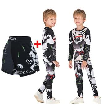 All-New! Kids "Panda-Monium" Rashguard-Spats-Shorts Set - Affordable Rashguards