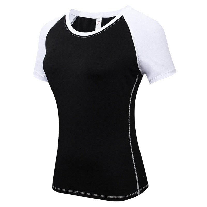 "Basic Colorblock" Black & White Women's Short-Sleeve Rashguard - Affordable Rashguards