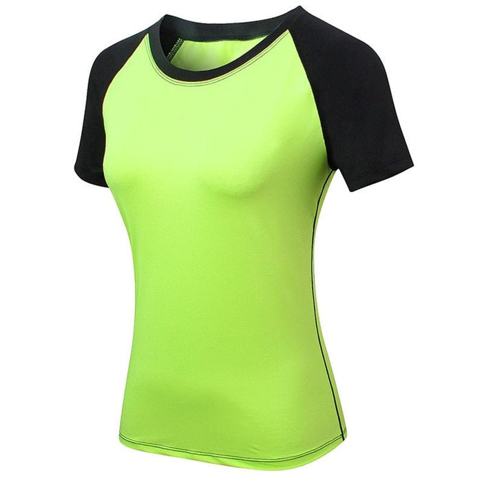 "Basic Colorblock" Lime & Black Women's Short-Sleeve Rashguard - Affordable Rashguards