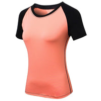"Basic Colorblock" Peach & Black Women's Short-Sleeve Rashguard - Affordable Rashguards