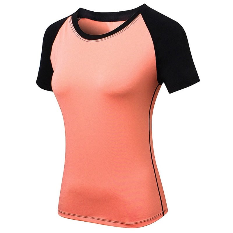 "Basic Colorblock" Peach & Black Women's Short-Sleeve Rashguard - Affordable Rashguards