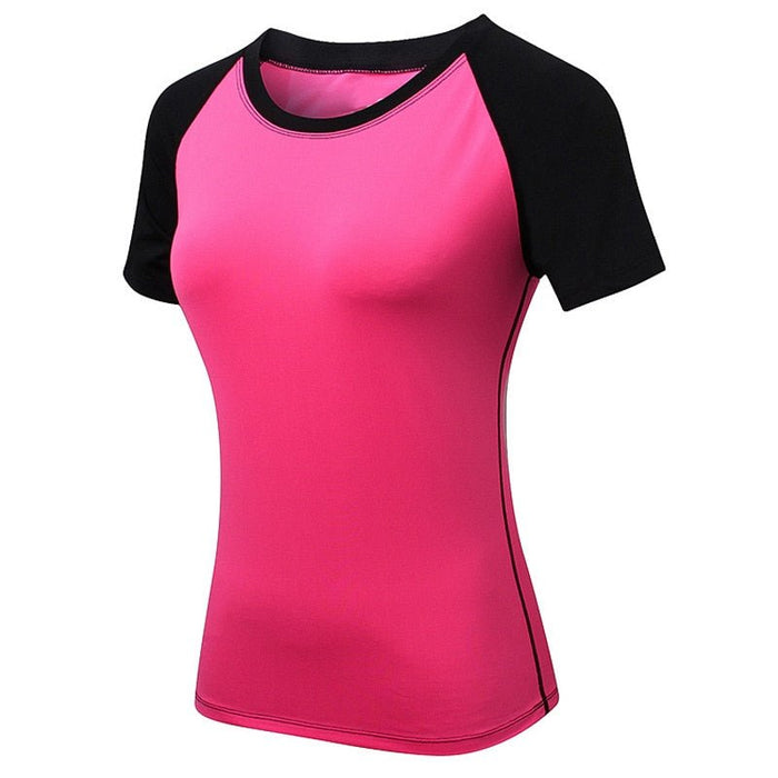 "Basic Colorblock" Pink & Black Women's Short-Sleeve Rashguard - Affordable Rashguards