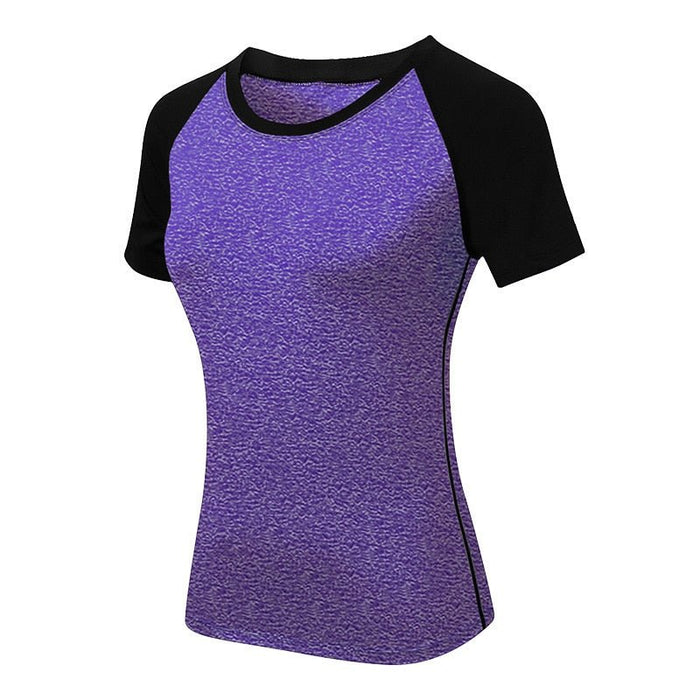 "Basic Colorblock" Purple & Black Women's Short-Sleeve Rashguard - Affordable Rashguards