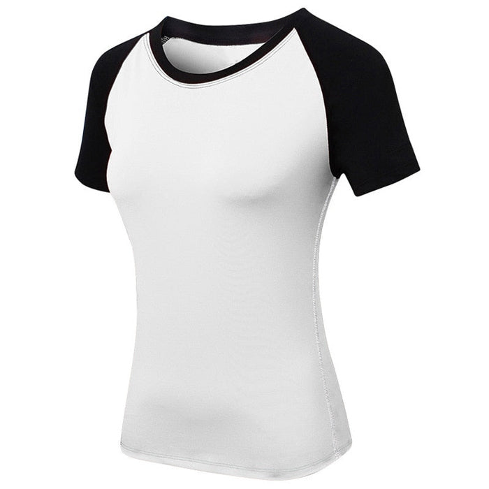"Basic Colorblock" White & Black Women's Short-Sleeve Rashguard - Affordable Rashguards