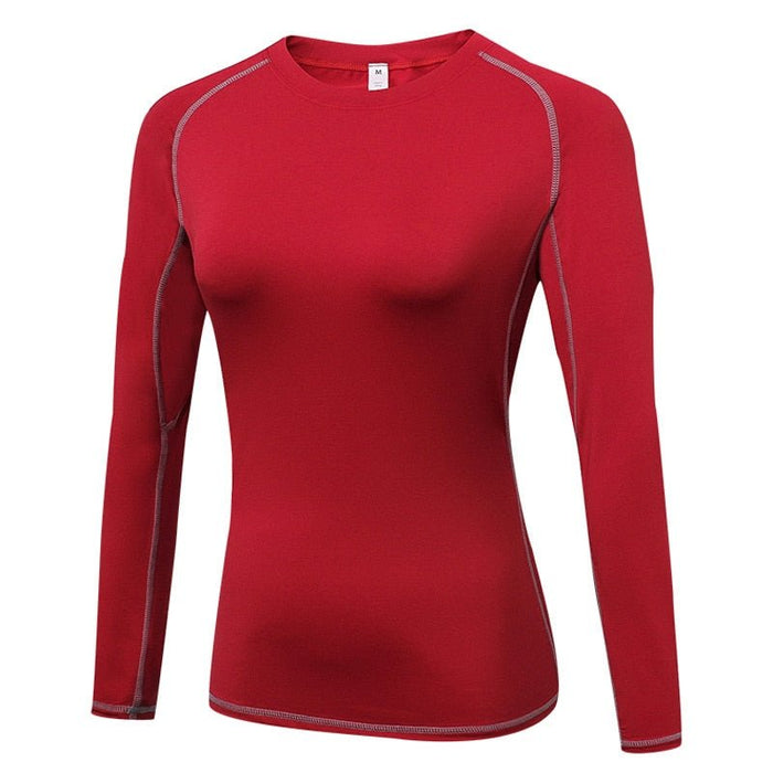 "Basic Red" Women's Long-Sleeve Rashguard - Affordable Rashguards