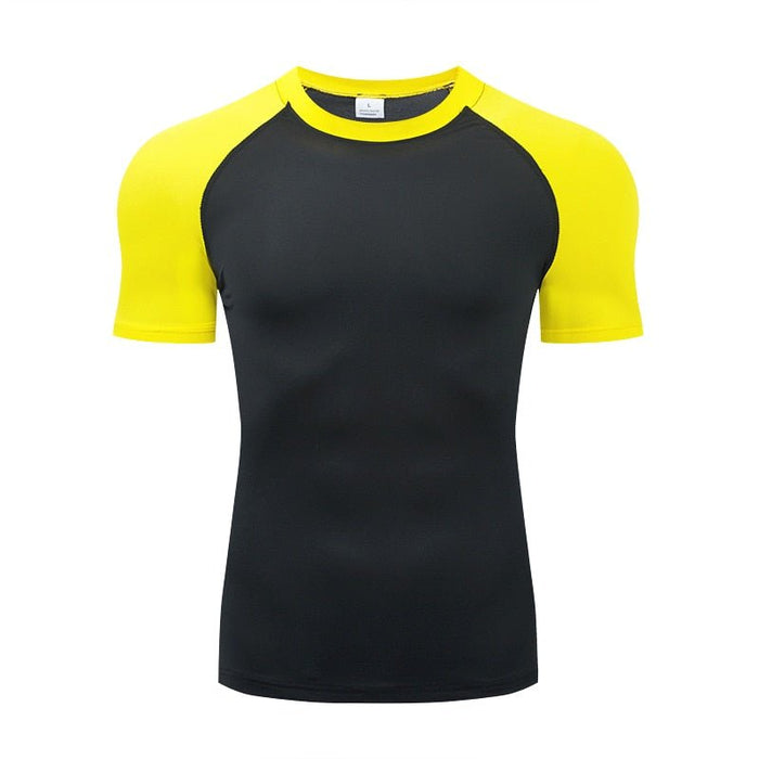 Basic Yellow & Black Colorblock Short-Sleeve Rashguard - Affordable Rashguards