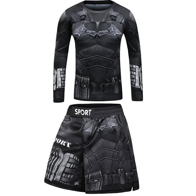 "Bat Hero" Kids Long-Sleeve Rashguard and Shorts Set - Affordable Rashguards