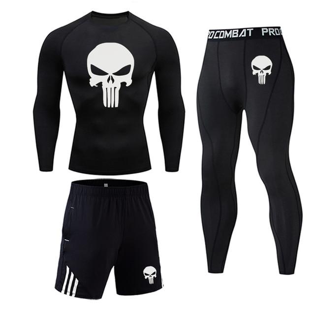 *Cranium Crusher* Black Long-Sleeve Rashguard & Spats/shorts set - Affordable Rashguards
