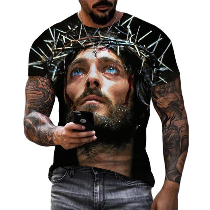 "Jesus Looking Up" Short-Sleeve Rashguard - Affordable Rashguards