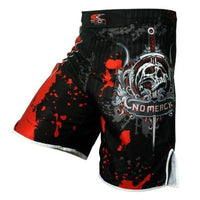 "No Mercy" Red Fight Shorts - Affordable Rashguards