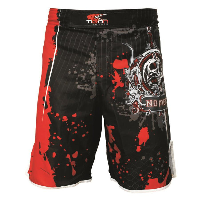 "No Mercy" Red Fight Shorts - Affordable Rashguards