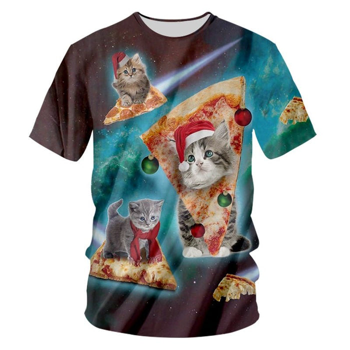 "Santa Pizza Kitty" Short-Sleeve Rashguard - Affordable Rashguards